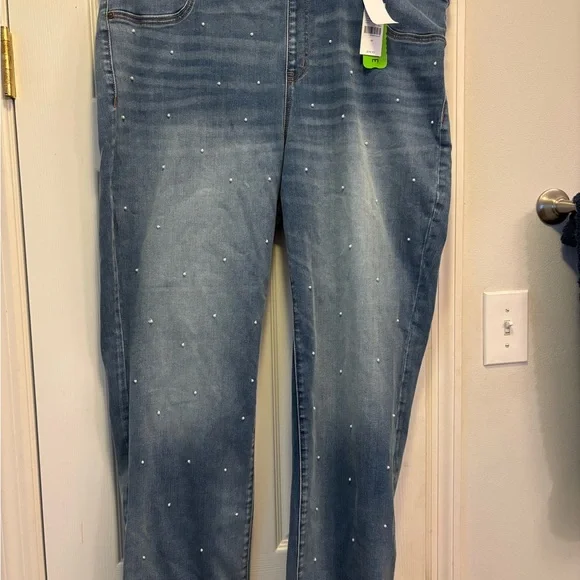 Lane Bryant Blue Straight Leg Jeans with Pearl Accents NWT - Picture 3 of 6